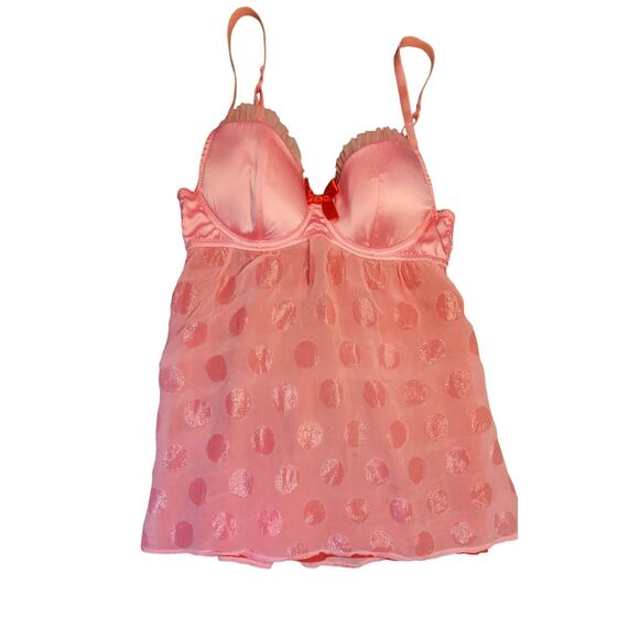 Victoria’s Secret Y2K Sexy Little Things Pink Satin Mesh Polkadot Babydoll Dress - Picture 1 of 6